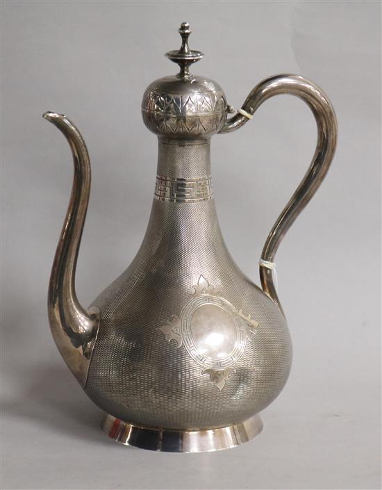 A French 950 standard white metal mint tea pot, by E. Hugo, gross 16 oz.